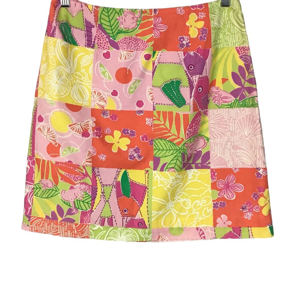 Lilly Pulitzer Multi Chefs Blend Patchwork Print Fish Print Skirt sz 6